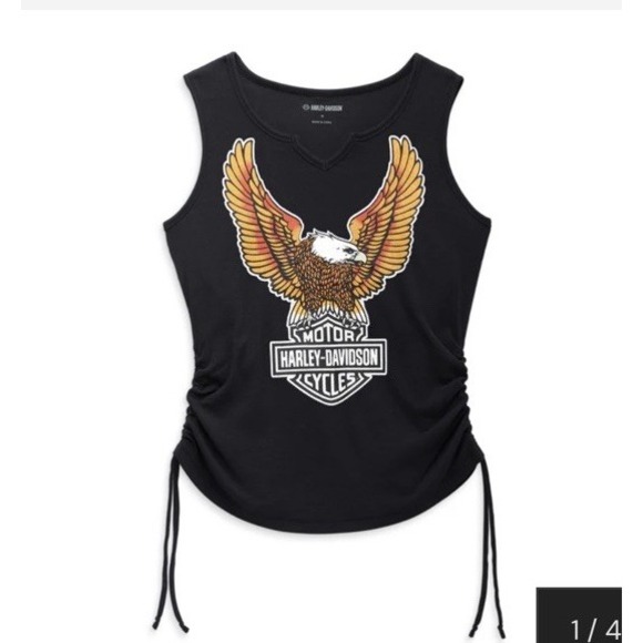 Harley-Davidson Jackets & Blazers - Harley-Davidson Women's Black Eagle Graphic Ruched Tank | Moto Biker Style Sz XL
